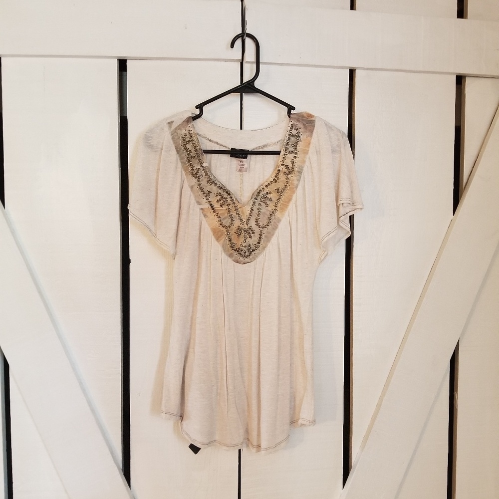 Daytrip Cream Blouse with Beadwork near collar - M